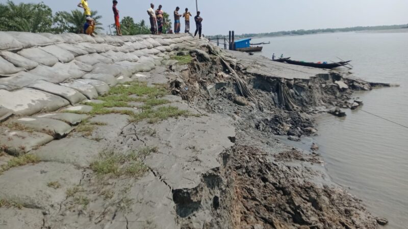 আশাশুনির প্রতাপনগর কপোতাক্ষ নদীর বেড়িবাঁধে ভয়াবহ ভাঙ্গন।। আতংকিত এলাকাবাসী